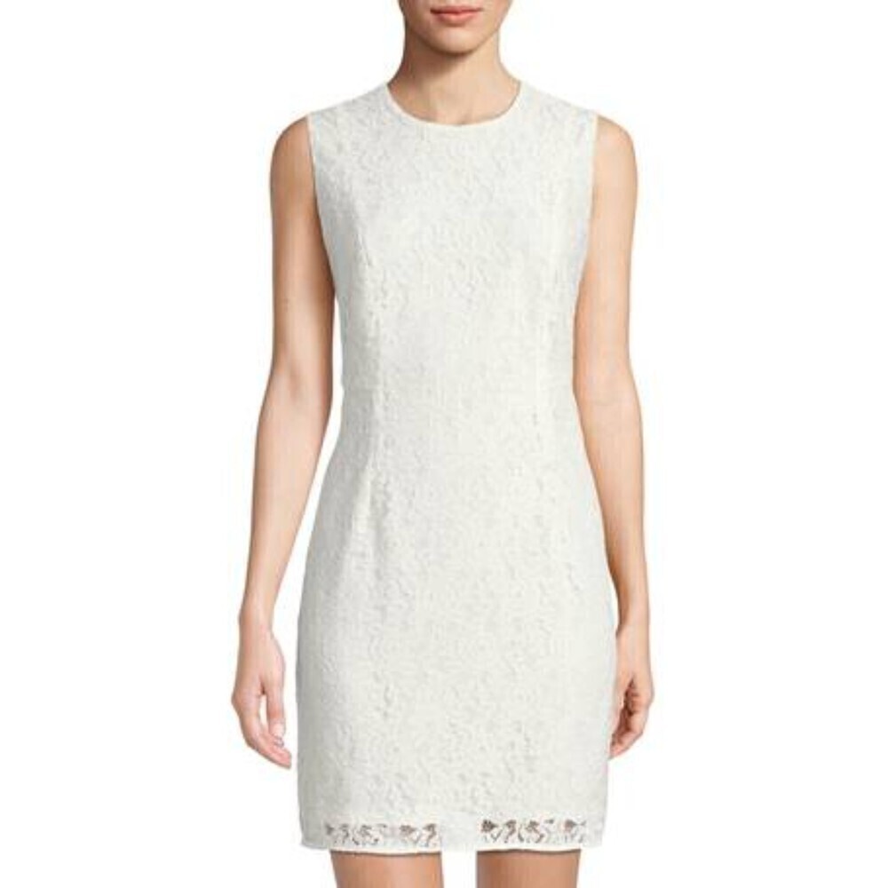 NWT DIANE VON FURSTENBERG Ivory Sleeveless Floral Lace Mini Dress Size 10